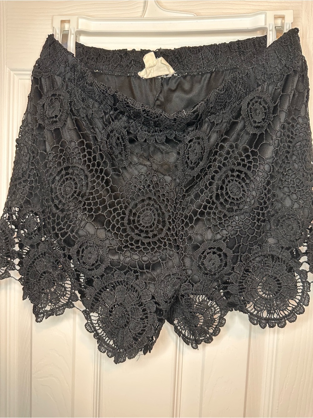 La Hearts Black Crochet Lace Lounge Shorts